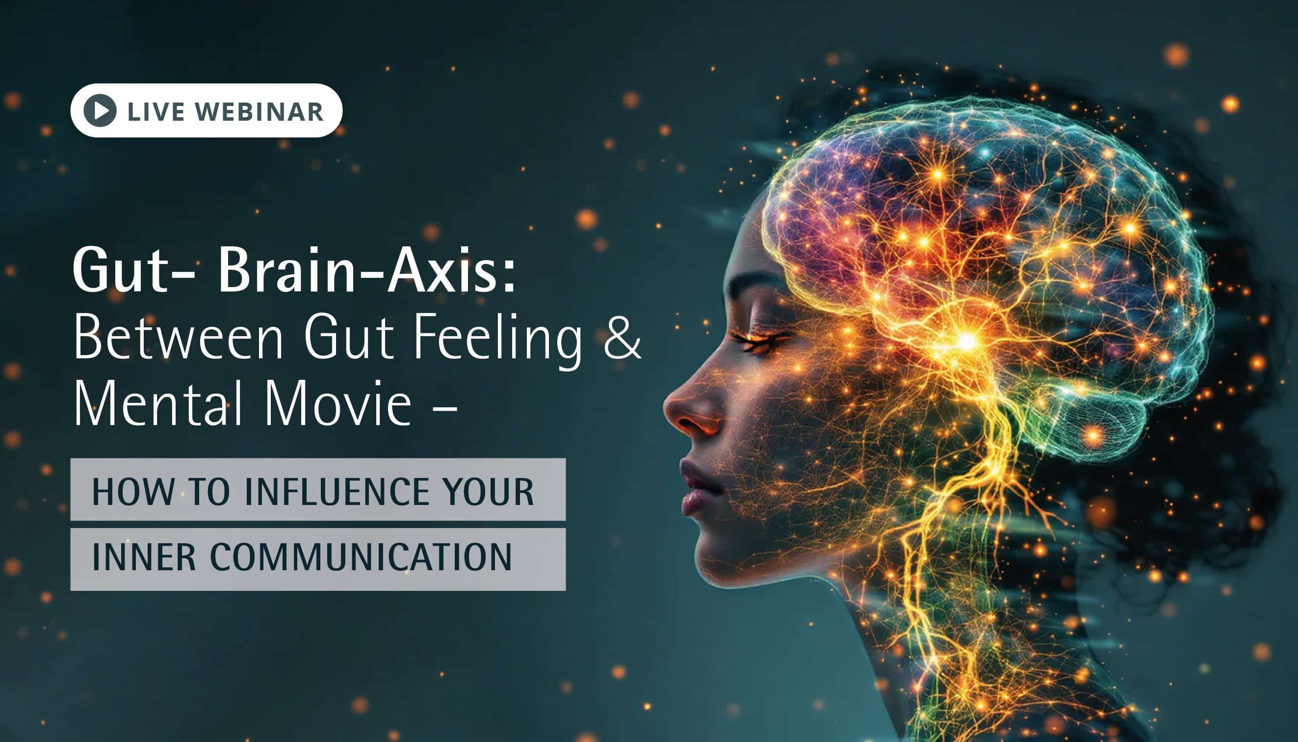 webinar gut-brain-axis a woman's profile with glowing brain and text
